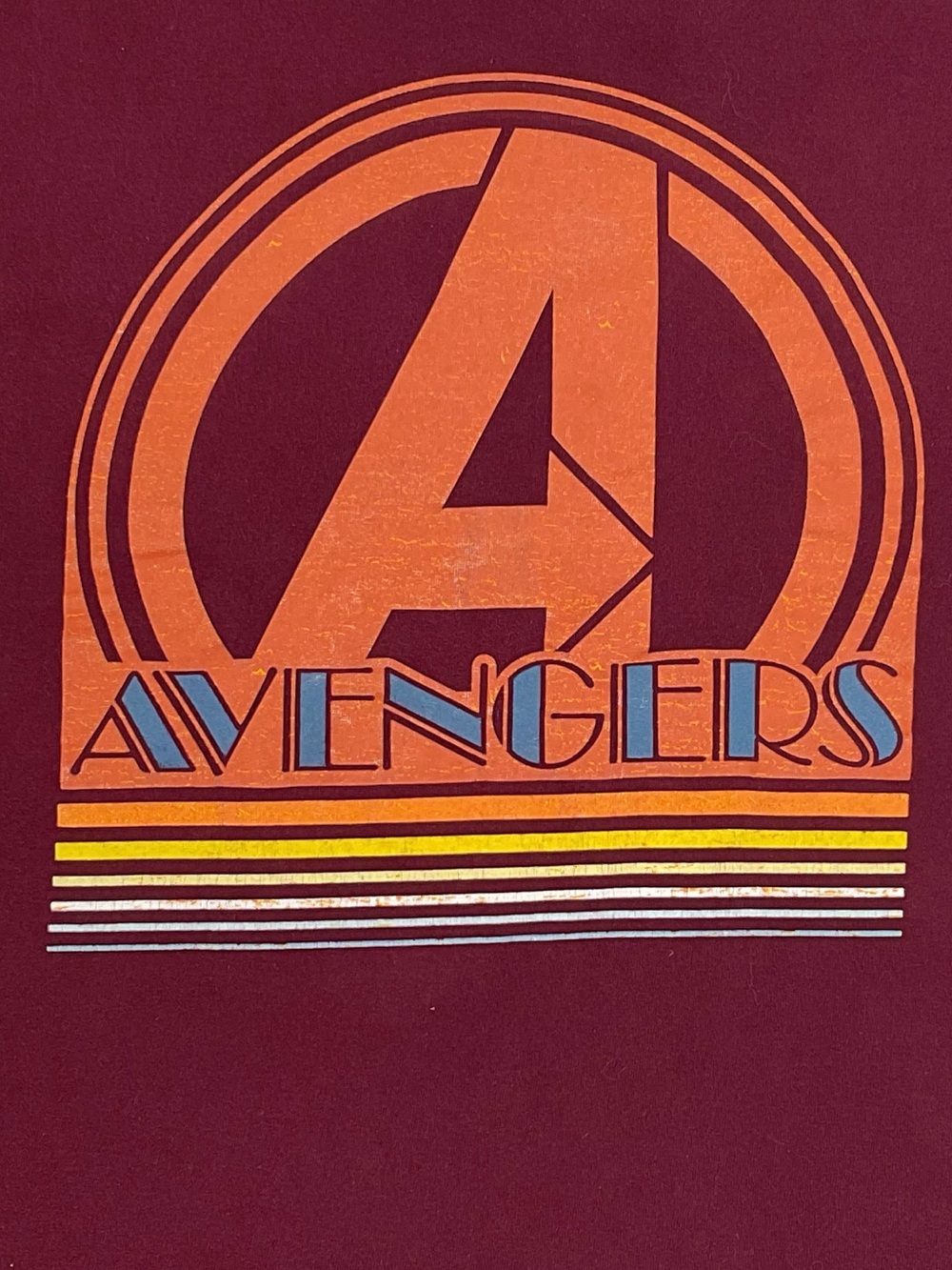 Marvel Avengers Retro Logo Graphic T-Shirt Maroon Orange Men’s Large